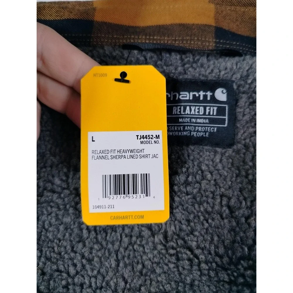 Carhartt‎ Jacket Mens Large Yellow Plaid Sherpa Lined Flannel Shirt Jac TJ4452-M